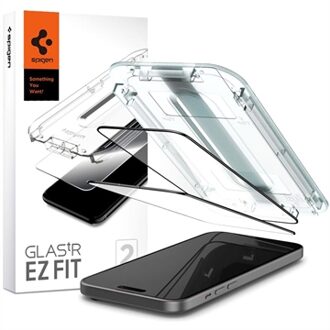 Spigen Screen Protector geschikt voor iPhone 15 Pro Max - Spigen Glass Met Montage Frame EZ FIT (zwart) - 2 Pack