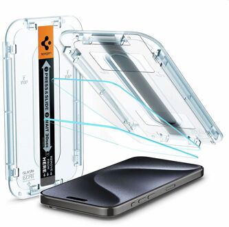 Spigen Screenprotector geschikt voor iPhone 15 Pro - Tempered Glas met Montage 2 stuks - Transparant