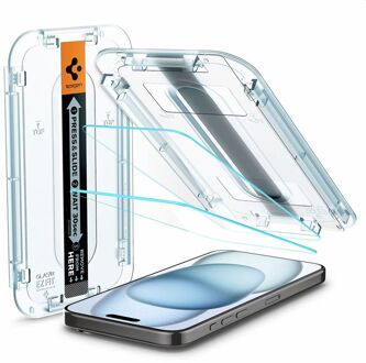 Spigen Screenprotector geschikt voor iPhone 15 - Tempered Glas met Montage 2 stuks - Transparant