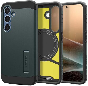 Spigen Tough Armor Backcover MagSafe voor de Samsung Galaxy S25 Plus - Abyss Green Donkergroen
