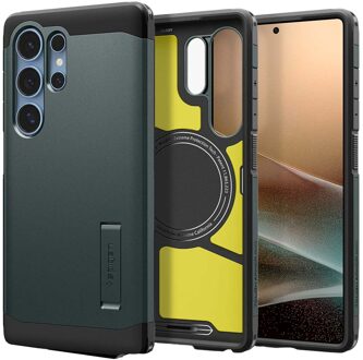 Spigen Tough Armor Backcover MagSafe voor de Samsung Galaxy S25 Ultra - Abyss Green Donkergroen