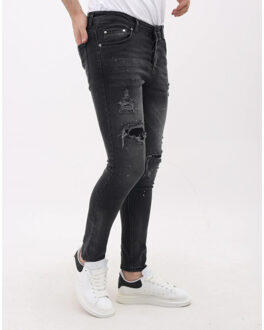 Spijkerbroek slim fit jeans met verfspatten mm Grijs - 38
