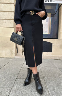 Spijkerrok Met Split Deep Black Zwart