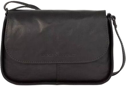 Spikes & Sparrow Jana Flap Bag black schoudertas dames Zwart - H 13.5 x B 22.5 x D 4 cm