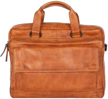 Spikes & Sparrow Kevin Business Laptopbag 15.6" brandy schoudertas heren Cognac - H 29 x B 37.5 x D 10.5 cm
