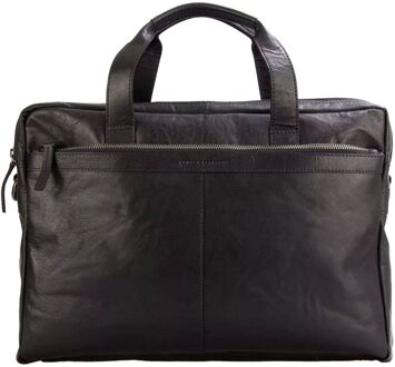 Spikes & Sparrow Laptoptas Bronco Leer - zwart