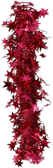 Spiraal kerstslinger - rood - folie - 750 cm - met sterren - kerstboomslinger