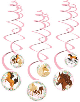 Spiraalslingers Beautiful Horses Papier Roze 6 Stuks