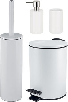 Spirella Badkamer accessoires set - WC-borstel/pedaalemmer/zeeppompje/beker - metaal/keramiek - ivoor wit