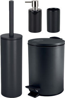 Spirella Badkamer accessoires set - WC-borstel/pedaalemmer/zeeppompje/beker - metaal/keramiek - zwart