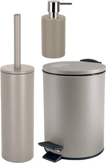Spirella Badkamer accessoires set - WC-borstel/pedaalemmer/zeeppompje - metaal/keramiek - beige