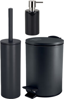 Spirella Badkamer accessoires set - WC-borstel/pedaalemmer/zeeppompje - metaal/keramiek - zwart