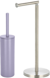 Spirella Badkamer accessoires set - WC-borstel/toilet rollen houder - metaal/porselein - lila paars