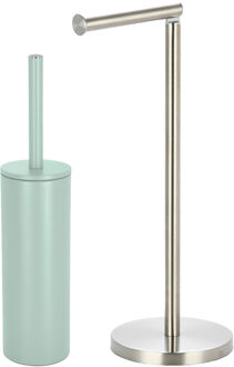 Spirella Badkamer accessoires set - WC-borstel/toilet rollen houder - metaal/porselein - mintgroen