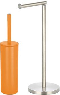 Spirella Badkamer accessoires set - WC-borstel/toiletrollen houder - oranje/zilver - Badkameraccessoireset