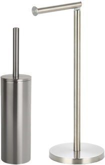 Spirella Badkamer accessoires set - WC-borstel/toiletrollen houder - zilver/zilver - Badkameraccessoireset Zilverkleurig