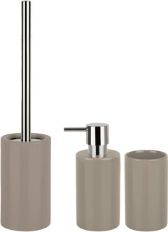 Spirella Badkamer accessoires set - WC-borstel/zeeppompje/beker - porselein - beige