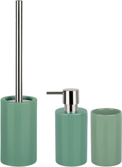 Spirella Badkamer accessoires set - WC-borstel/zeeppompje/beker - porselein - groen - Badkameraccessoireset