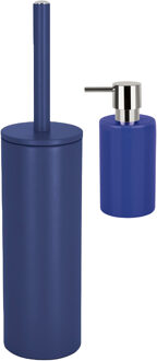 Spirella Badkamer accessoires set - WC-borstel/zeeppompje - metaal/porselein - donkerblauw
