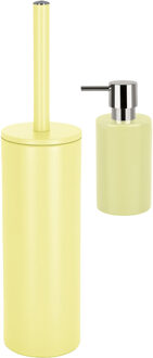 Spirella Badkamer accessoires set - WC-borstel/zeeppompje - metaal/porselein - geel