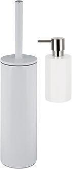 Spirella Badkamer accessoires set - WC-borstel/zeeppompje - metaal/porselein - ivoor wit