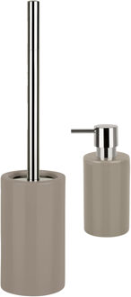 Spirella Badkamer accessoires set - WC-borstel/zeeppompje - porselein - beige