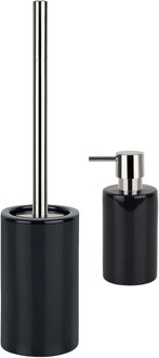 Spirella Badkamer accessoires set - WC-borstel/zeeppompje - porselein - zwart