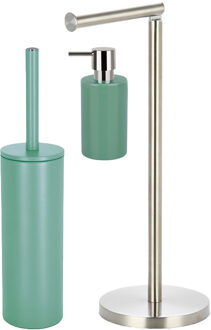 Spirella Badkamer accessoires set - WC-borstel/zeeppompje/rollenhouder - metaal/porselein - groen