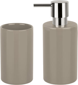 Spirella Badkamer accessoires set - zeeppompje/drinkbeker - porselein - beige
