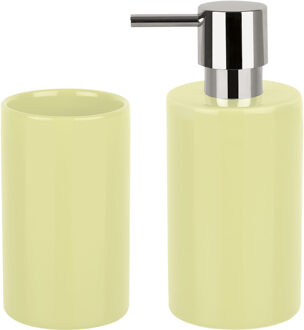 Spirella Badkamer accessoires set - zeeppompje/drinkbeker - porselein - geel