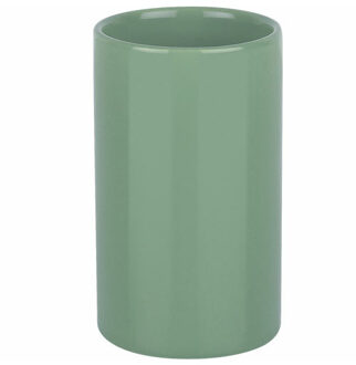 Spirella Badkamer drinkbeker/tandenborstelhouder Sienna - porselein - glans salie groen - 7 x 11 cm - Tandenborstelhoude