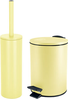 Spirella Badkamer/toilet accessoires set - toiletborstel en pedaalemmer - 3L - metaal - geel - Badkameraccessoireset