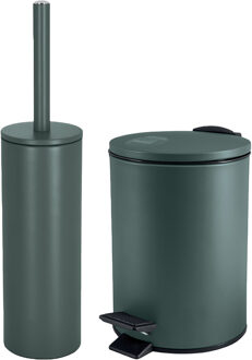 Spirella Badkamer/toilet accessoires set - WC-borstel en pedaalemmer 3L - metaal - donkergroen