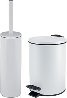 Spirella Badkamer/toilet accessoires set - WC-borstel en pedaalemmer 3L - metaal - ivoor wit