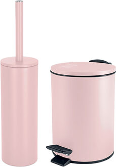Spirella Badkamer/toilet accessoires set - WC-borstel en pedaalemmer 3L - metaal - lichtroze