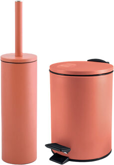 Spirella Badkamer/toilet accessoires set - WC-borstel en pedaalemmer 3L - metaal - terracotta