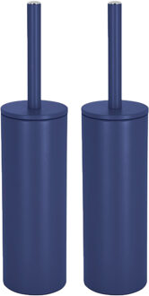 Spirella Luxe Toiletborstel in houder Cannes - 2x - donkerblauw - metaal - 40 x 9 cm - met binnenbak