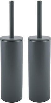 Spirella Luxe Toiletborstel in houder Cannes - 2x - donkergrijs - metaal - 40 x 9 cm - met binnenbak