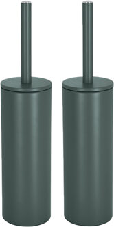 Spirella Luxe Toiletborstel in houder Cannes - 2x - donkergroen - metaal - 40 x 9 cm - met binnenbak