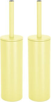 Spirella Luxe Toiletborstel in houder Cannes - 2x - geel - metaal - 40 x 9 cm - met binnenbak