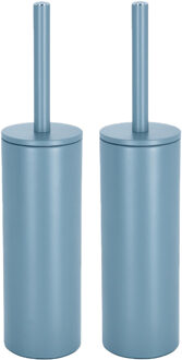 Spirella Luxe Toiletborstel in houder Cannes - 2x - lichtblauw - metaal - 40 x 9 cm - met binnenbak