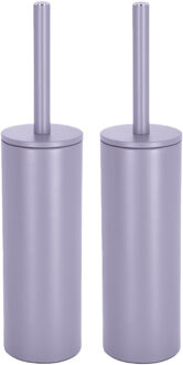Spirella Luxe Toiletborstel in houder Cannes - 2x - lila paars - metaal - 40 x 9 cm - met binnenbak