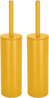 Spirella Luxe Toiletborstel in houder Cannes - 2x - saffraan geel - metaal - 40 x 9 cm - met binnenbak
