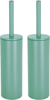 Spirella Luxe Toiletborstel in houder Cannes - 2x - salie groen - metaal - 40 x 9 cm - met binnenbak