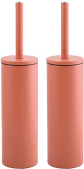 Spirella Luxe Toiletborstel in houder Cannes - 2x - terracotta - metaal - 40 x 9 cm - met binnenbak