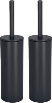 Spirella Luxe Toiletborstel in houder Cannes - 2x - zwart - metaal - 40 x 9 cm - met binnenbak