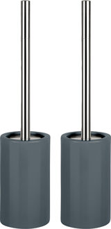 Spirella Luxe Toiletborstel in houder Sienna - 2x - donkergrijs glans - porselein - 42 x 10 cm - met binnenba