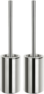 Spirella Luxe Toiletborstel in houder Sienna - 2x - zilver glans - porselein - 42 x 10 cm - met binnenbak