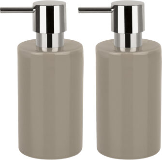 Spirella Luxe zeeppompje/dispenser Sienna - 2x - glans beige - porselein - 16 x 7 cm - 300 ml