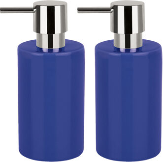 Spirella Luxe zeeppompje/dispenser Sienna - 2x - glans blauw - porselein - 16 x 7 cm - 300 ml